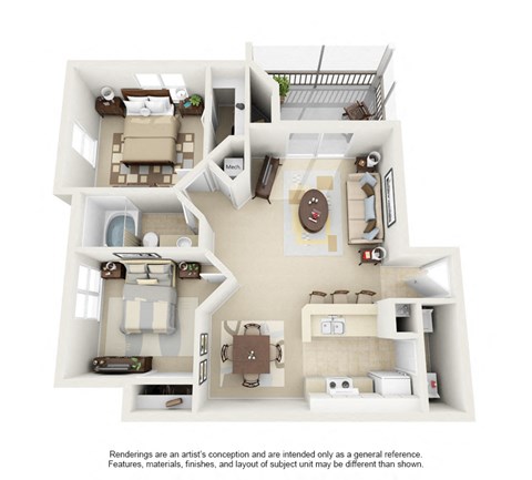 Floor plan for 2 beds, 1 bath, 920 sqft